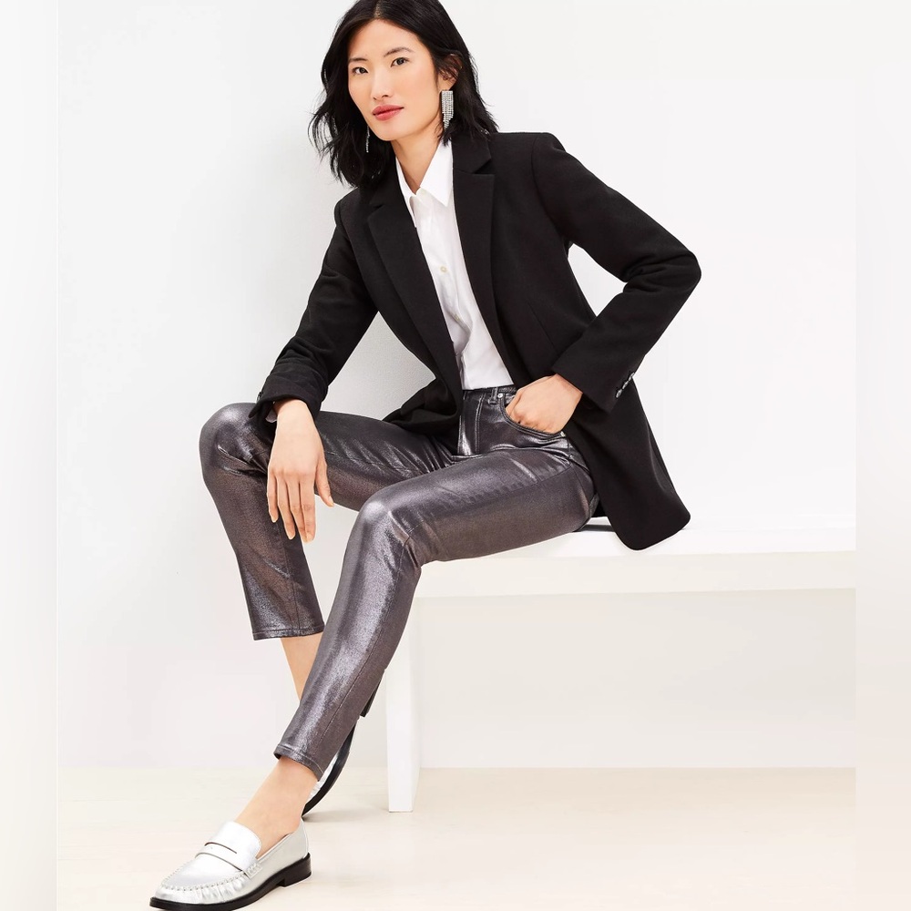 Brushed Herringbone Long Modern Blazer 14 - Picture 1 of 3